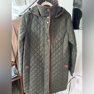 Forest green with brown leather trim Ralph Lauren jacket